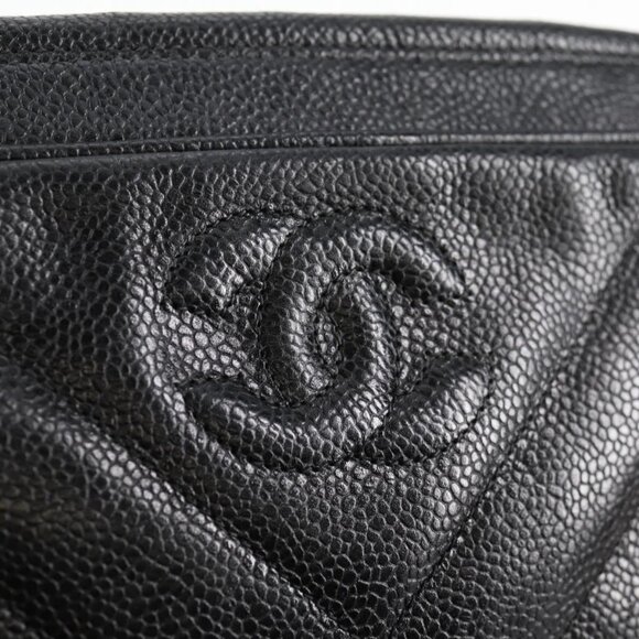 CHANEL COCO Mark Chain Shoulder Bag Grained Calf Skin Black Gold CC Auth 128487V - Picture 12 of 16